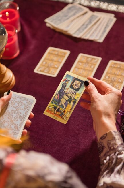 Woman with tarot cards predicting future